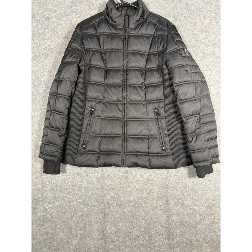 Nautica Water Resistant Puffer Jacket Black Full Zip Ribbed Sides Size XL